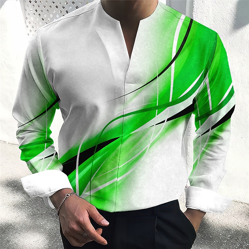 Men's Shirt Dress Shirt Gradient Outdoor Casual Blue-Green Red Blue Orange Long Sleeve V Neck Summer Fall Clothing Apparel Print3