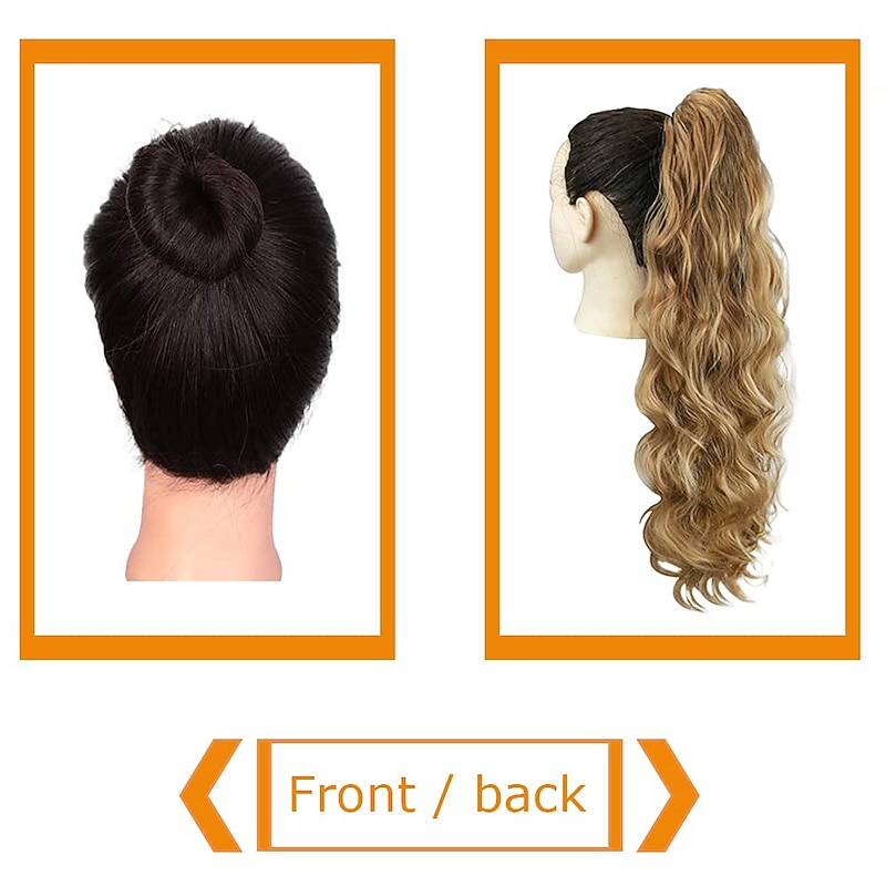 24 Inch Long Body Wave Ponytail hair Extension Synthetic Heat Resistant Wrap Around Drawstring Curly Wavy Ponytail Hairpieces for Women4
