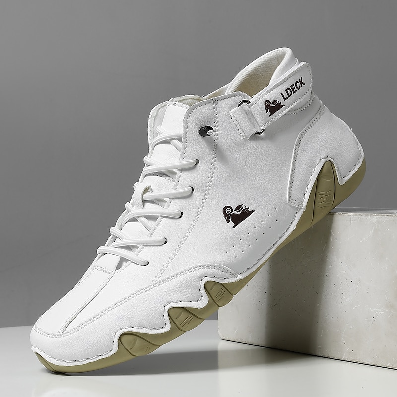 Men's Green Casual High-Top Faux Leather Sneakers – Lightweight Breathable Hand-Stitched Lace-Up Shoes for Outdoor Activities3