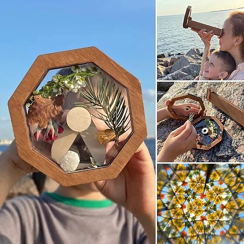 Wooden DIY Kaleidoscope Kit for Kid, Handmade Kaleidoscopes, Magic Rotating Tin Kaleidoscope Glasses Outdoor Educational Toys Eco-Friendly, for Nature Lovers Gift2