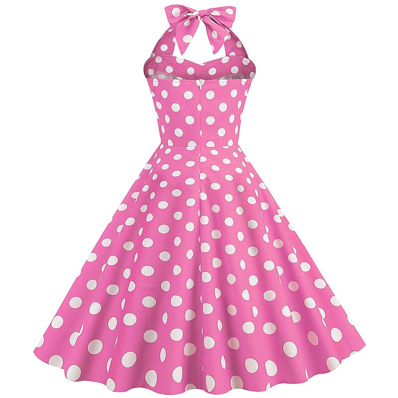 Women's A-Line Rockabilly Dress Polka Dots Halter Swing Dress Flare Dress with Accessories Set 1950s 60s Retro Vintage with Headband Scarf Earrings Cat Eye Glasses 5PCS For Vintage Swing Party Dress4