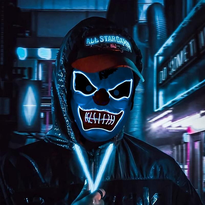 Halloween LED Glowing Mask New Party Rave Neon Mask Decor Horror Clown Light Up Mask Masque Masquerade Club Cosplay Costum Props3