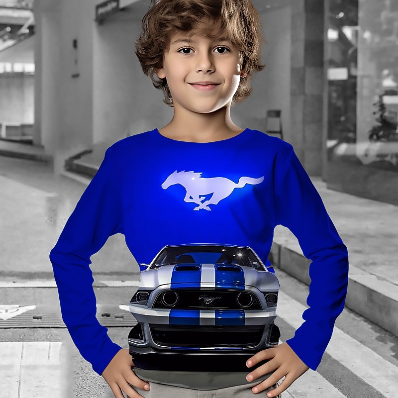 Boys 3D Geometric Car T shirt Tee Long Sleeve 3D Print Fall Winter Sports Fashion Streetwear Kids 3-12 Years Outdoor Casual Daily Regular Fit4