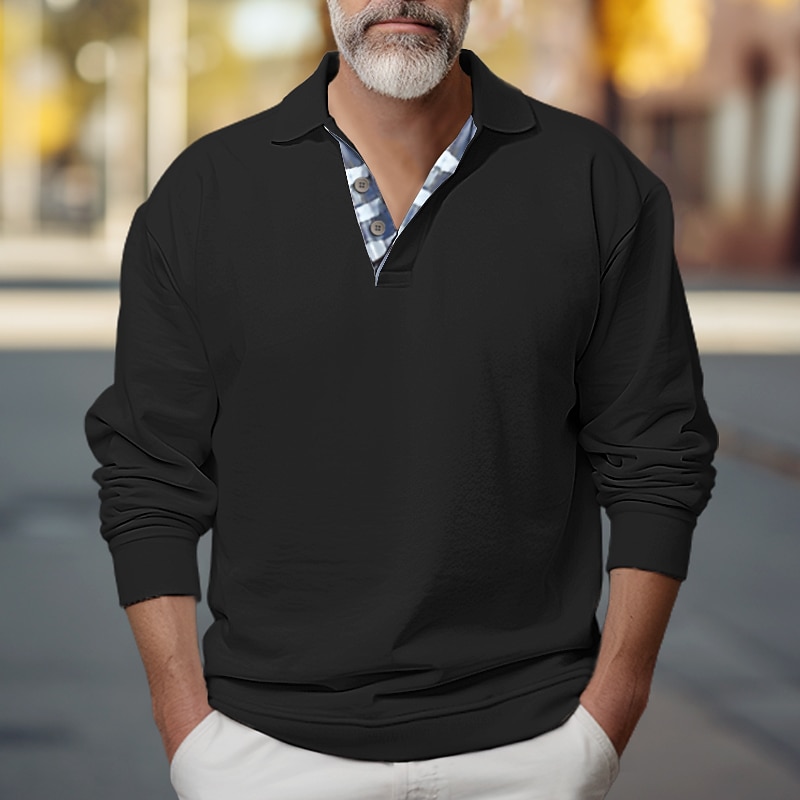 Men's Sweatshirt Black White Blue Khaki Gray Polo Collar Plain Sports & Outdoor Daily Holiday Polyester Streetwear Basic Casual Spring &  Fall Clothing Apparel Hoodies Sweatshirts  Long Sleeve4