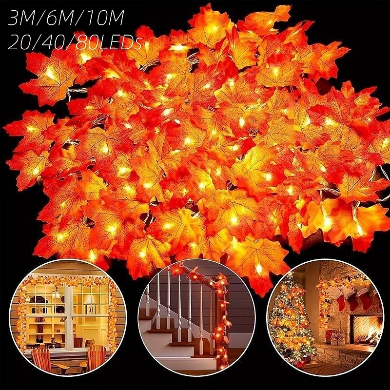 Red Maple Leaf USB String Lights Halloween Thanksgiving and Fall Decorations for Home Party and  Autumn Atmosphere Decoration3