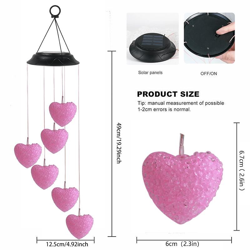 Solar Wind Chime Love Heart Lamp Outdoor Lights for Color Changing for Outdoor Balcony Garden Path Living Room Bedroom Chandelier Decoration3