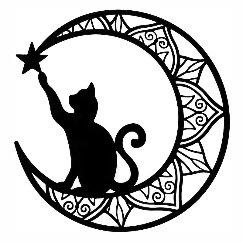 Moon Cat Metal Wall Decor Metal Wall Art Cat Ornament Home Bedroom Living Room Window Decoration3