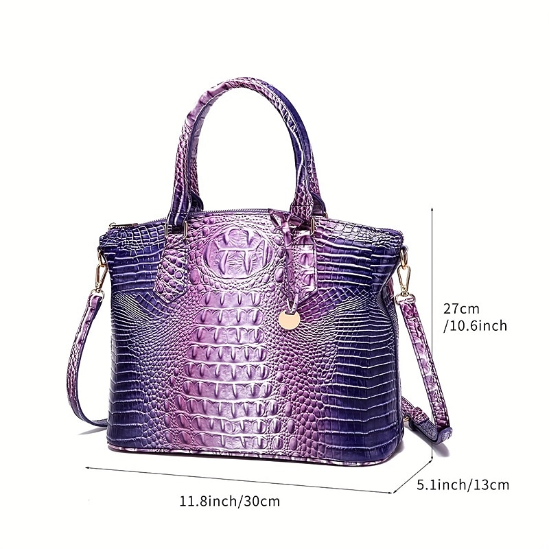 Women's Handbag Crossbody Bag PU Leather Office Daily Zipper Adjustable Large Capacity Waterproof Crocodile Earth Yellow Green / Blue Light Green3