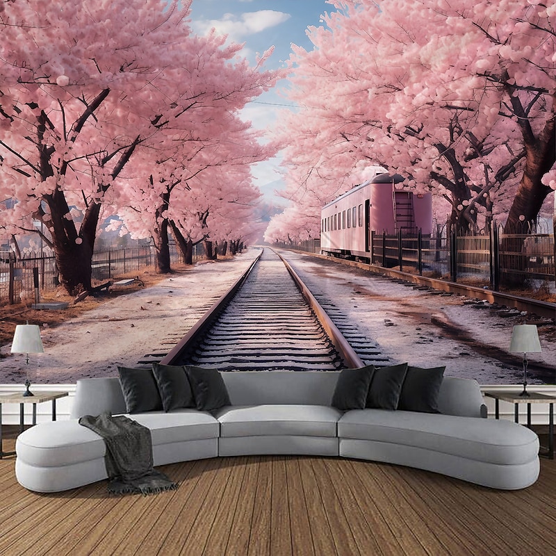 Cherry Blossom Rail Hanging Tapestry Wall Art Large Tapestry Mural Decor Photograph Backdrop Blanket Curtain Home Bedroom Living Room Decoration3