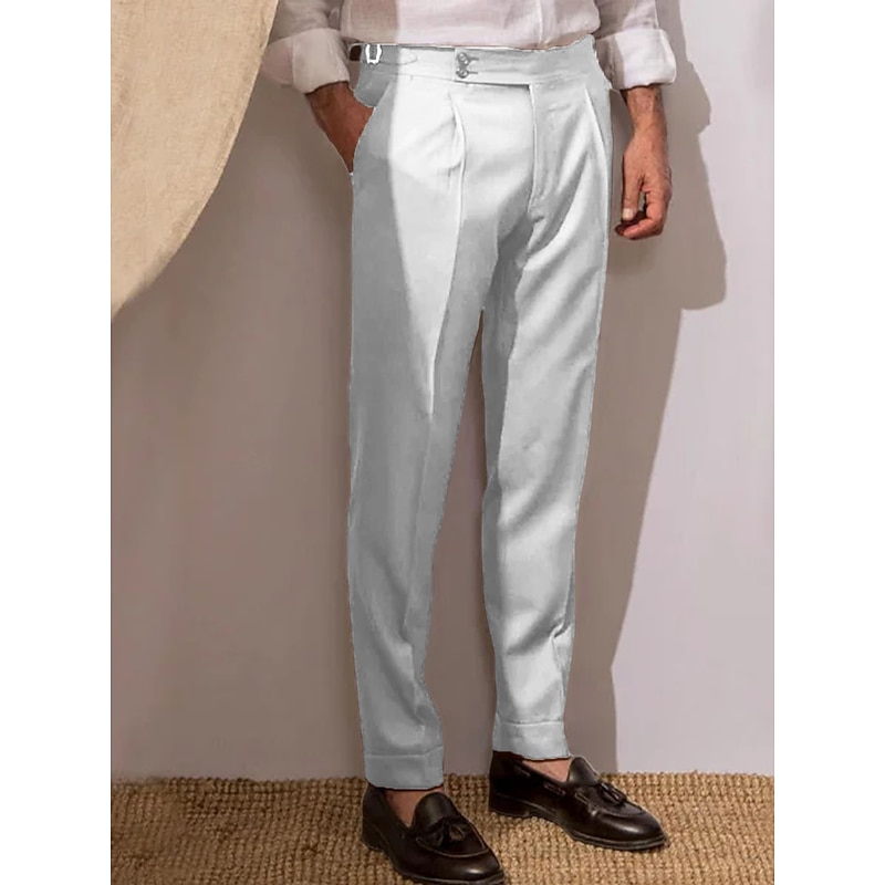 Men's Dress Pants Trousers Slacks Pleated Pants Suit Pants Pocket High Rise Plain Comfort Breathable Wedding Outdoor Daily Elegant Vintage Black White4