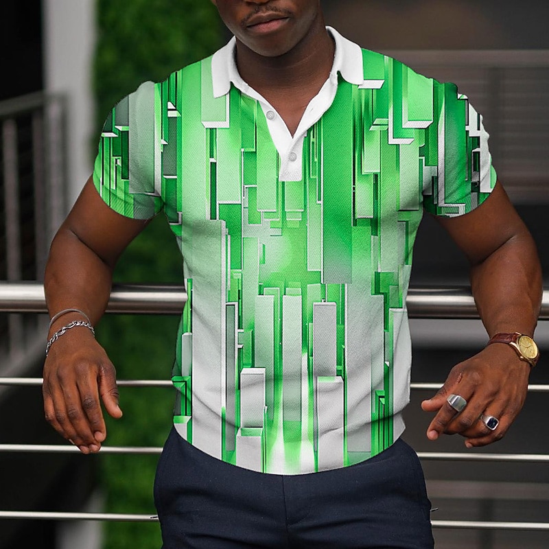 Men's Geometric Waffle Polo Shirts Golf Shirt Short Sleeve Polo Shirts Collared Shirts Casual Vacation Wear Formal Wear Festival Wear Buttons 3D Print Yellow Blue Light Purple4