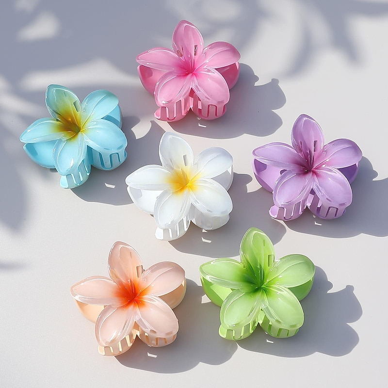 1PC Flower Claw Clips Hawaiian Hair Clips Plumeria Hair Clips Large Hair Claw Clips for Thick Hair 3.3 inch Medium Claw Clips for Thin Hair Strong Hold Nonslip Hair Clips Beach Hair Accessories for Women and Girls -Hawaii2
