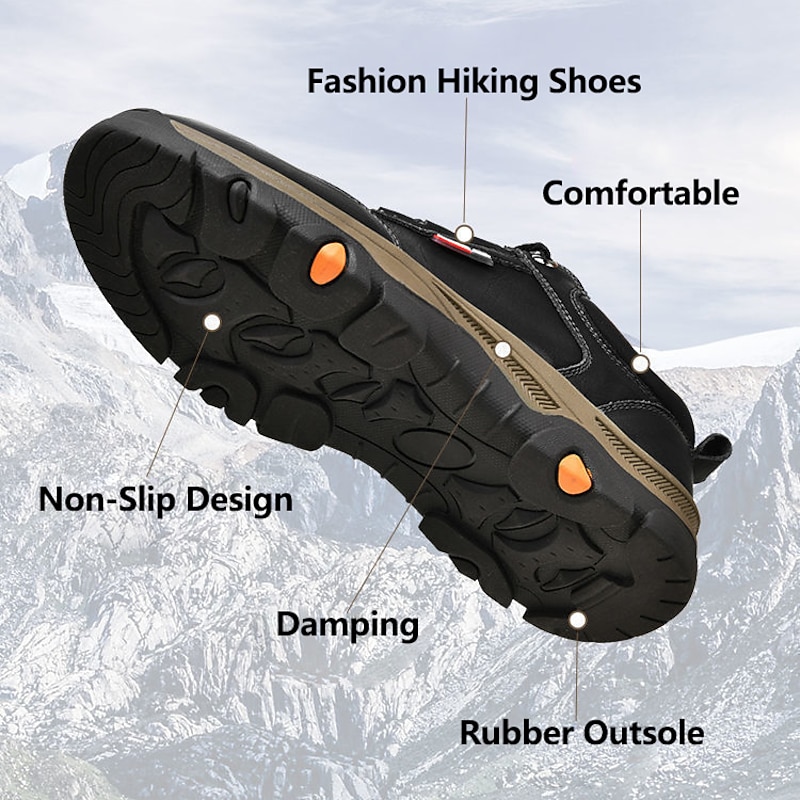Men's Brown Faux Leather Outdoor Hiking Shoes – Durable Non-Slip Lace-Up Sneakers for Trekking, Camping & Casual Wear2