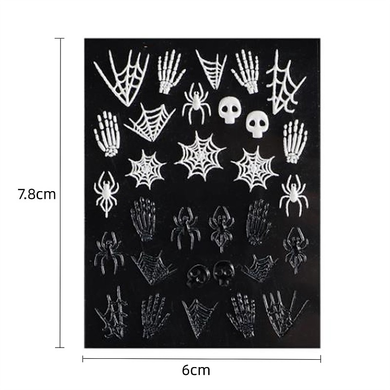Halloween Decorative Nail Sticker Skull Head Spider Bone Pumpkin Embossed Nail Sticker Halloween Skeleton Decoration4