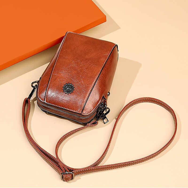 Women's Brown Faux Leather Crossbody Bag – Stylish Sunflower Design with Adjustable Strap for Daily Use, Travel & Casual Outings2