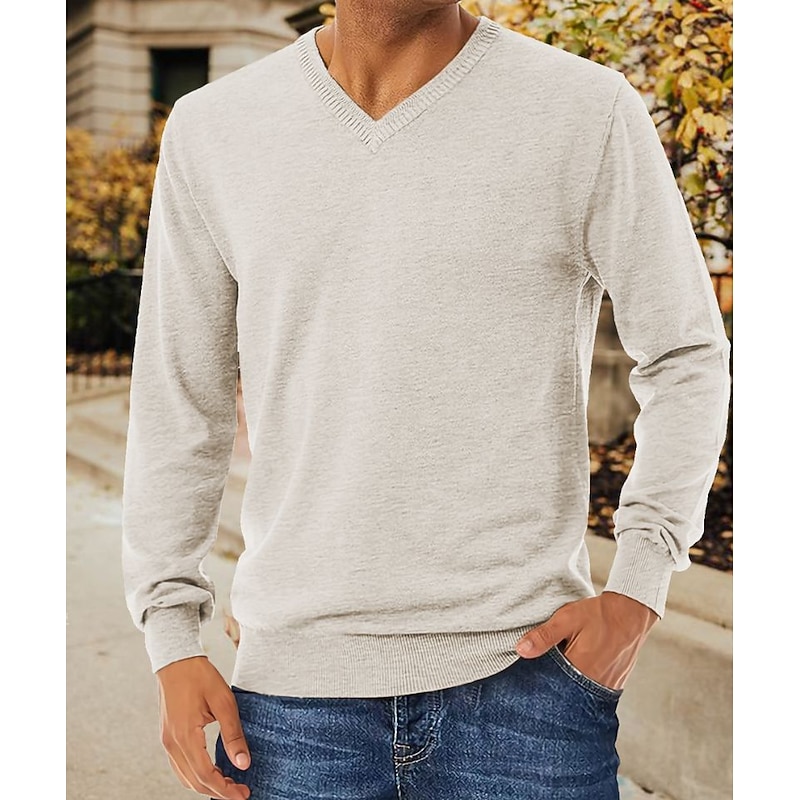 Men's Pullover Sweater Jumper Jumper Ribbed Knit Regular Knitted Solid Color V Neck Modern Contemporary Work Daily Wear Clothing Apparel Winter Camel Black S M L2