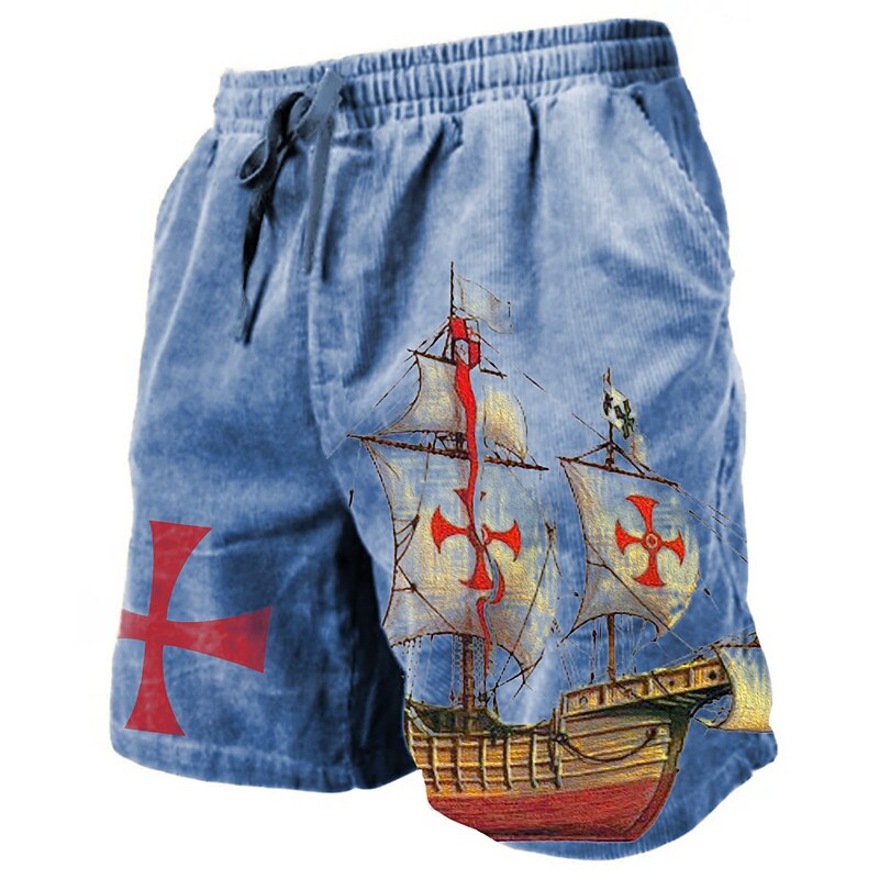Men's Graphic Prints Cross Sailboat Sweat Shorts Beach Shorts Terry Shorts Mid Waist Casual Athleisure Daily Holiday Streetwear Drawstring Elastic Waist 3D Print Designer Clothing Apparel2