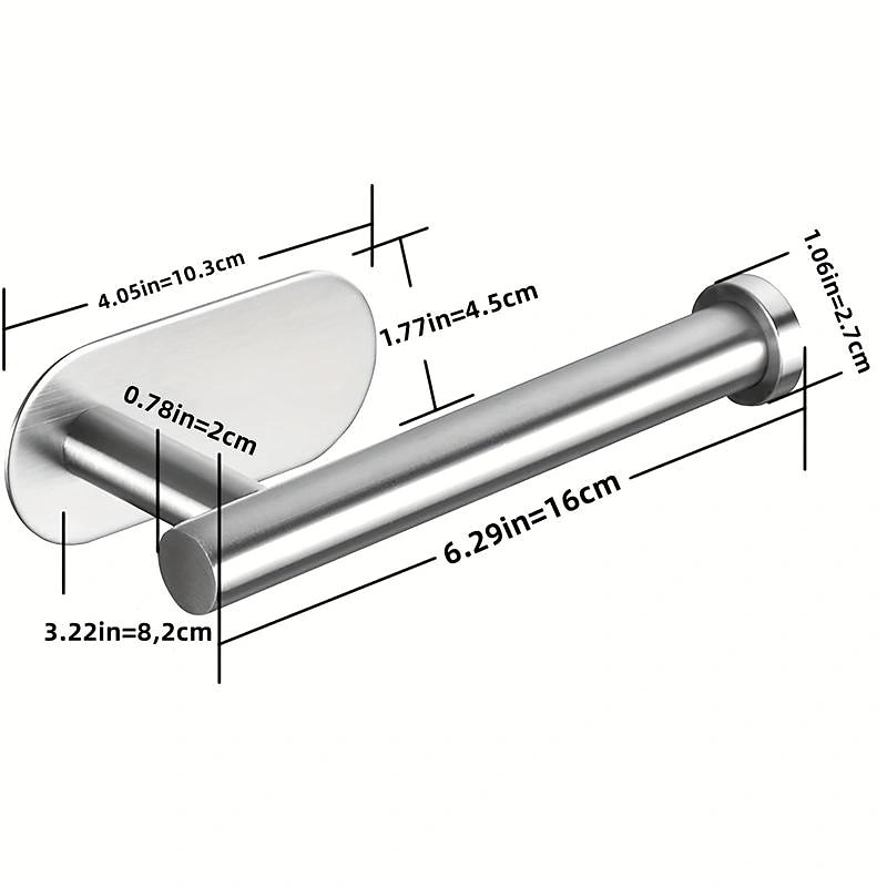 1pc Adhesive Toilet Paper Holder - Self Adhesive Black Toilet Paper Roll Holder Wall Mount For Bathroom And Kitchen, SUS-304 Stainless Steel3