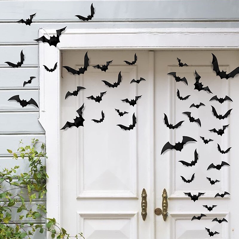 88 Pcs 4 Sizes Halloween Decorations PVC 3D Bats Wall Decor for Halloween Party Supplies Scary Bats Wall Stickers Set DIY Bat Clings for Halloween Home Decor Indoor Outdoor (Black)3