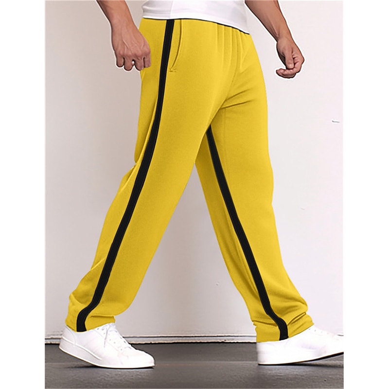 Men's Sweatpants Joggers Trousers Straight Leg Sweatpants Drawstring Elastic Waist Straight Leg Color Block Patchwork Comfort Breathable Casual Daily Holiday Sports Fashion Black Yellow