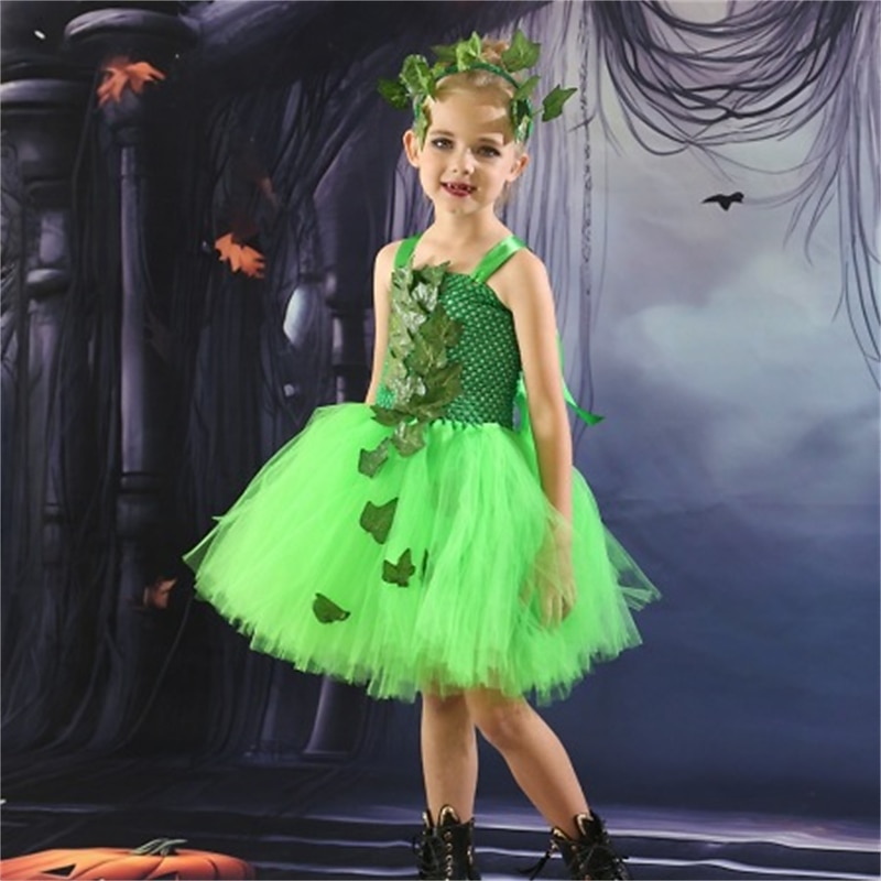 Kids Girls' Dress Party Dress Leaf Witch costume kids halloween custome Sleeveless Performance Special Occasion Mesh Elegant Fashion Beautiful Polyester Knee-length Party Dress Swing Dress Tulle Dress3