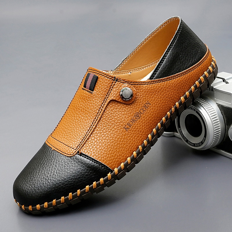 Men's Casual Leather Loafers – Slip-On Two-Tone Driving Shoes with Non-Slip Sole for Daily Wear