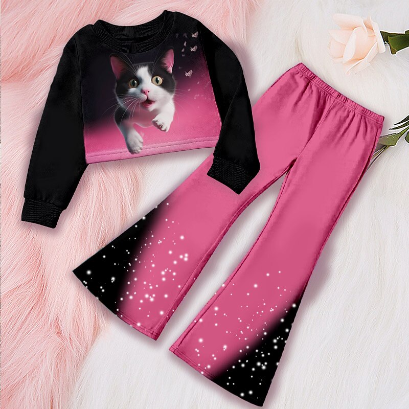 Girls' 3D Heart Graphic Sweatshirt & Sweatpants Set Clothing Set Pink Long Sleeve 3D Print Fall Winter Active Fashion Daily Kids 4 years+ Outdoor Vacation Date Regular Fit4