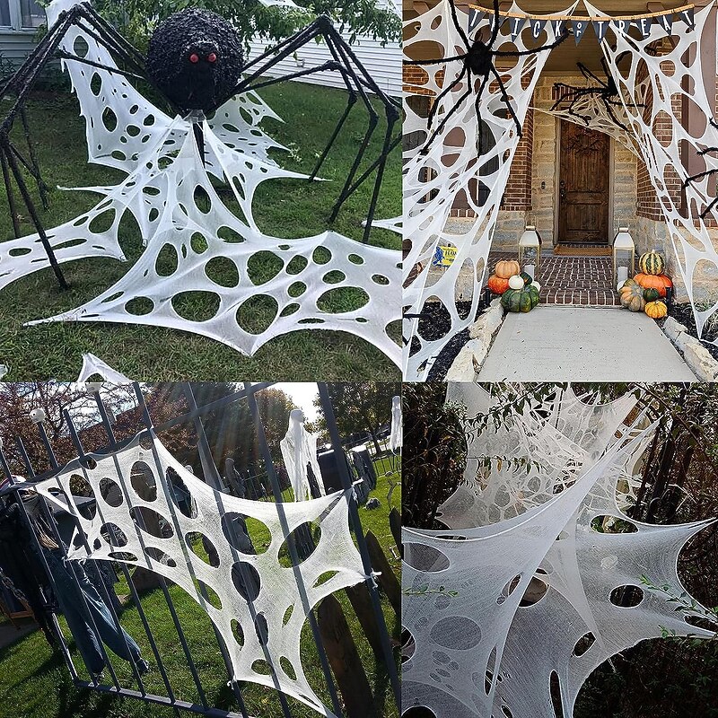 Halloween Decorations Outdoor Spider Web,Stretchy Beef Netting Spiders Webbing Pre-Cut Gauze Cobweb Haunted House Decor3