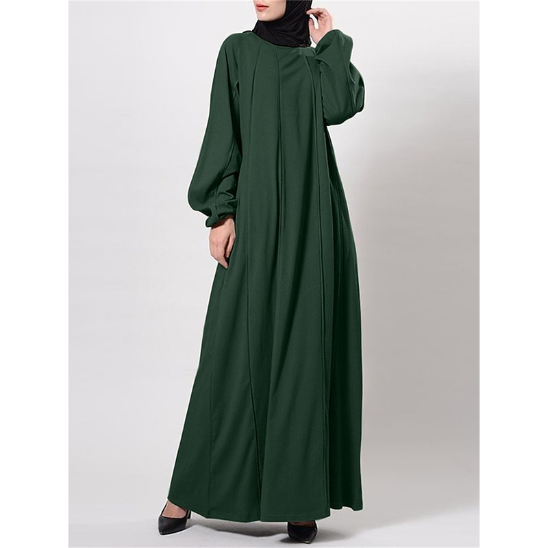 Women's Black Brown Green Spring Fall Winter Maxi long Dress Casual Dress Abaya Classic Casual Street Style Outdoor Vacation Daily Loose Fit Plain Crew Neck3