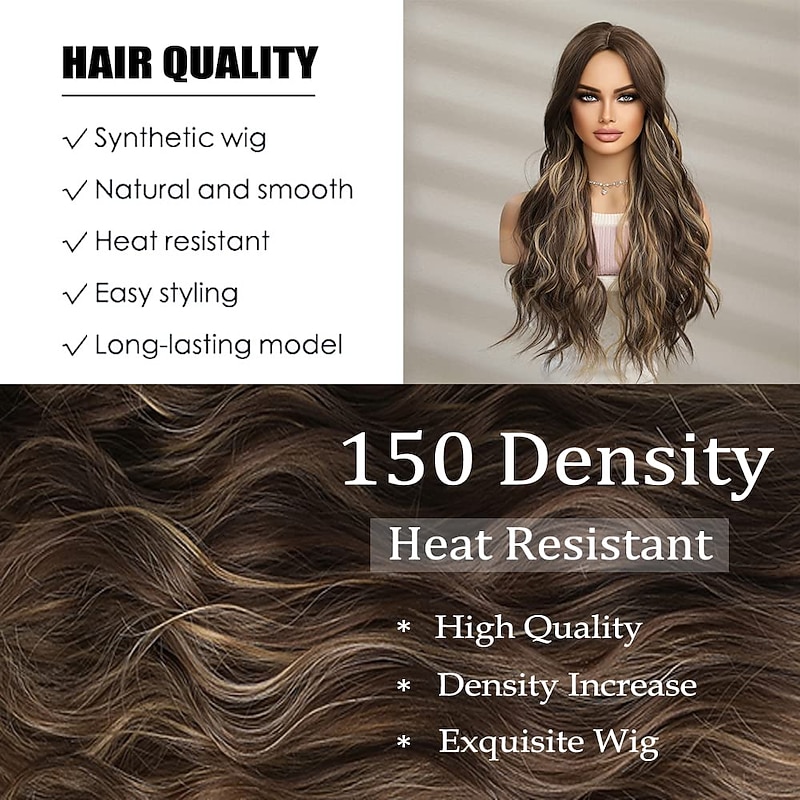 Brown Long Wave Wigs Wig for Women Body Wave Hair Wig With Blonde Highlight Wig for Women Daily Party Use Heat Resistant Halloween Cosplay Party Wigs2