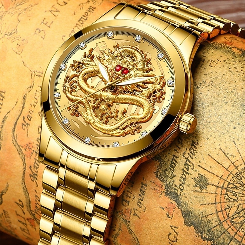 Watch Men's Watches Luxury Gold Quartz Wristwatch 3D Waterproof Dragon Automatic Self-Wind Watch For Men Relojes4