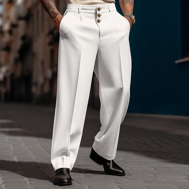 Men's Trousers Dress Pants Casual Pants Suit Pants Baggy Front Pocket Straight Leg Plain Comfort Breathable Wedding Casual Daily Fashion Basic Black White