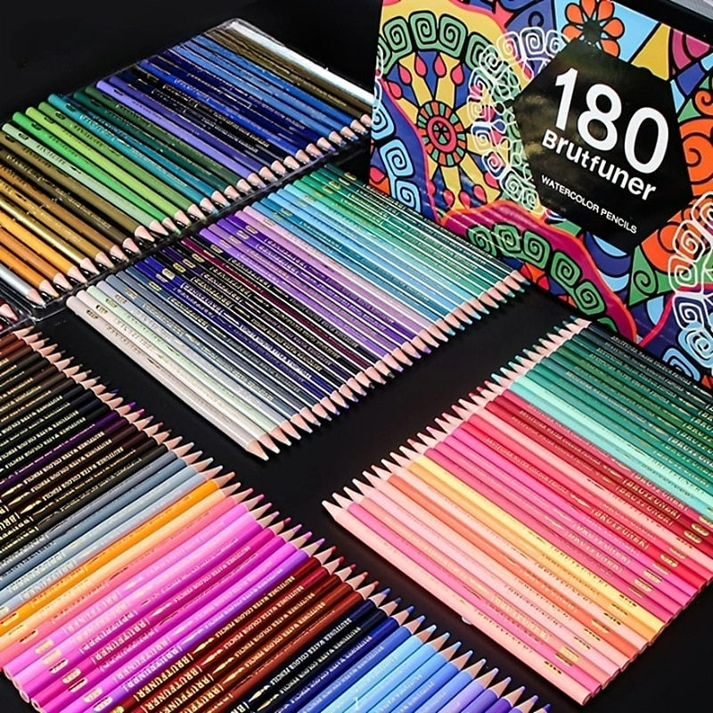 48/72/120/180pcs Brutfuner Oil Pencils Set - Vibrant Colors for Drawing and Coloring on Wood, Paper For Schools Teachers Students Children For Sketching Doodling Coloring Painting