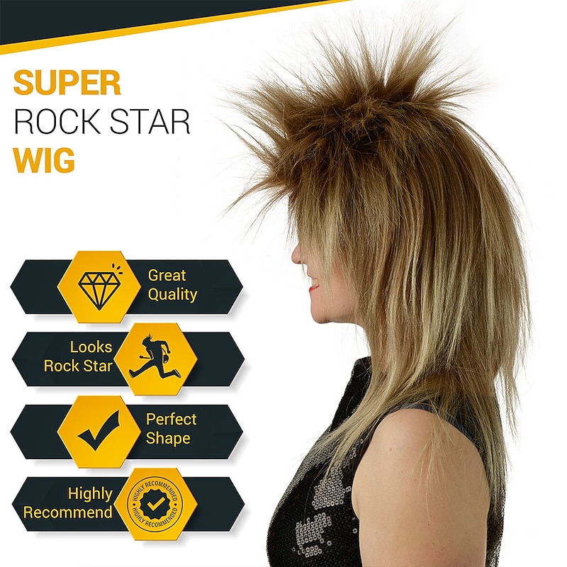 City Costume Wigs 80s Rocker Wig  Tina 70's 80's Rock Star Wig Mixed Brown Blonde Bowie Labyrinth Wig Halloween Wigs4