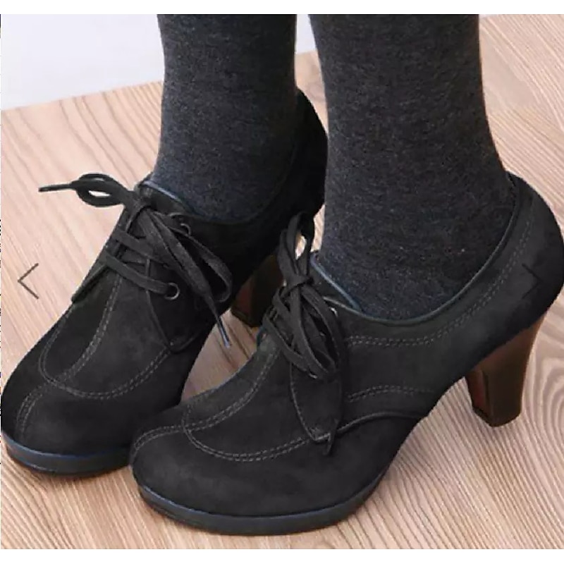 Women's Blue and Green Suede Lace-Up Heeled Oxford Shoes - Vintage-Inspired Platform Ankle Boots for Casual and Dressy Outfits3