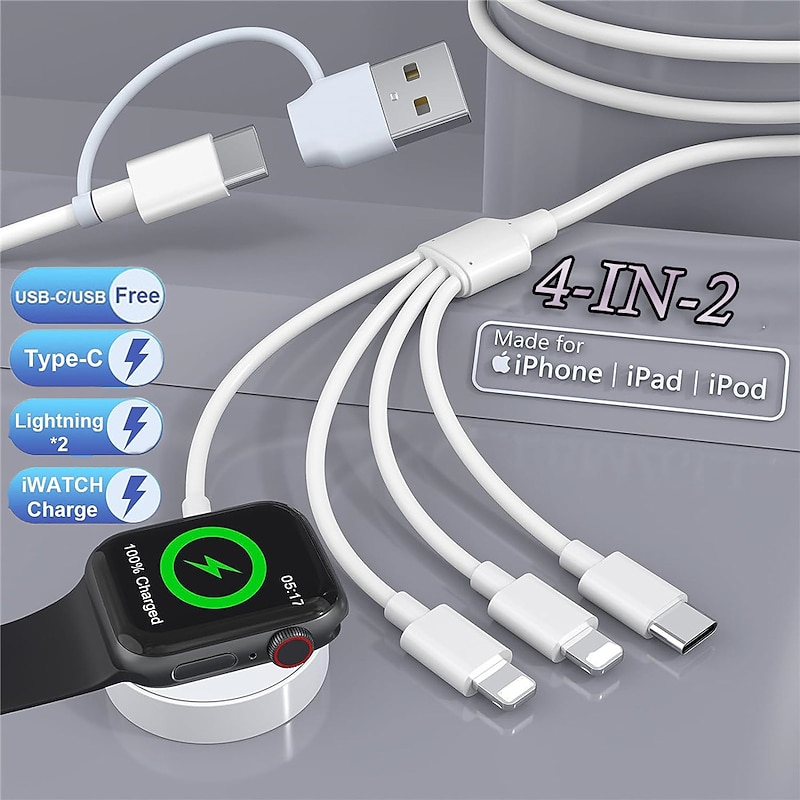 4-in-2 Apple Watch Charger Cable for Apple Watch/iPhone/Airpods Watch Magnetic Charging Cable with iWatch Series SE/8/7/6/5/4/3/2