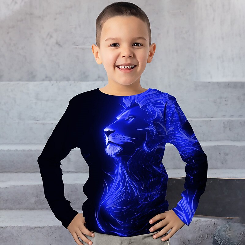 Boys 3D Graphic Animal Lion T shirt Tee Long Sleeve 3D Print Summer Spring Fall Sports Fashion Streetwear Kids 3-12 Years Outdoor Casual Daily Regular Fit4