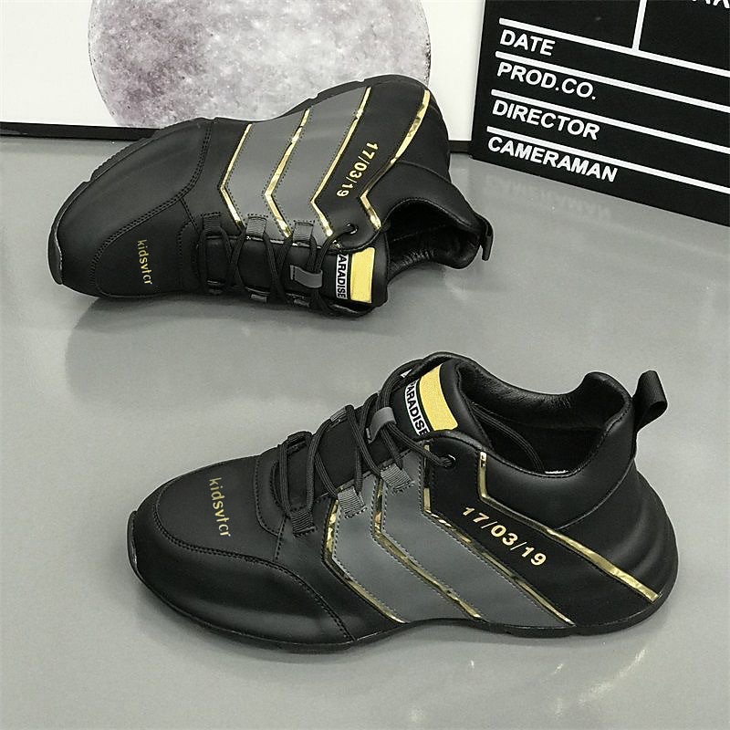 Men's Black and Gray Athletic Sneakers with Gold Accents, Lightweight Running Shoes for Training and Casual Wear4