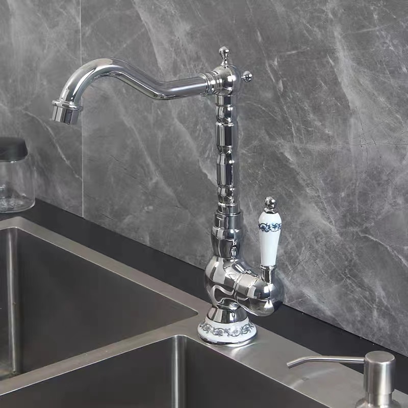 Kitchen Faucet Sink Mixer Taps, Single Hanld 360 Degree Swivel Vessel Tap with Cold and Hot Hose4