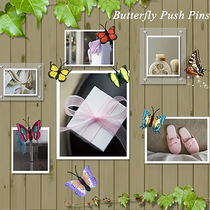 30pcs Stereoscopic 3D Simulation Butterfly Pushpins Creative Pushpins Decorative Flowers Cork Board Nails For Bulletin Boards, Photos, Wall Charts School Supplies And Accessories 4x4cm/1.57''x1.57''4