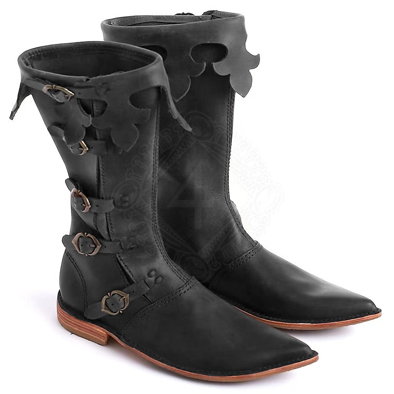 Retro Vintage Medieval Renaissance Knee High Boots Turn Shoes Pirate Viking Vikings Fancy Dress Men's Celtic Pirate Royal Halloween Carnival Masquerade Carnival Performance Masquerade Adults Shoes3
