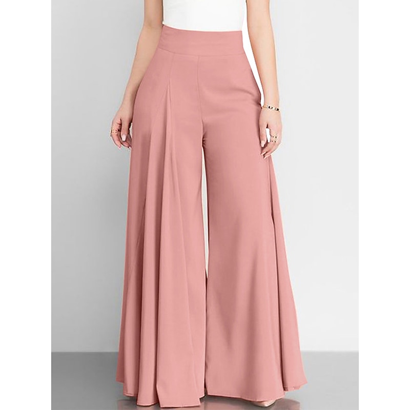 Women's Wide Leg Pants Trousers Fashion Streetwear Full Length High Waist Plain Pocket Ruched Butt Lifting High Cut Comfort Breathability Soft Micro-elastic Vacation Street Daily Camel Grey Black Pink3