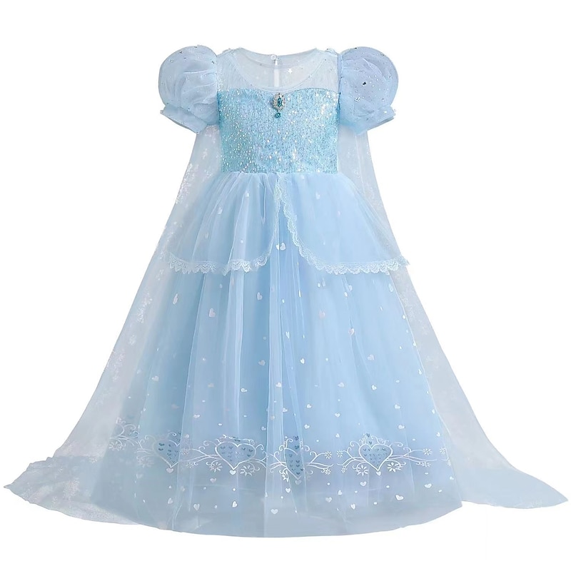 Frozen Princess Elsa Dress Cloak Flower Girl Dress Cosplay Costume Party Movie Cosplay for Girls' Kid's Children's Day Masquerade Wedding Wedding Guest2