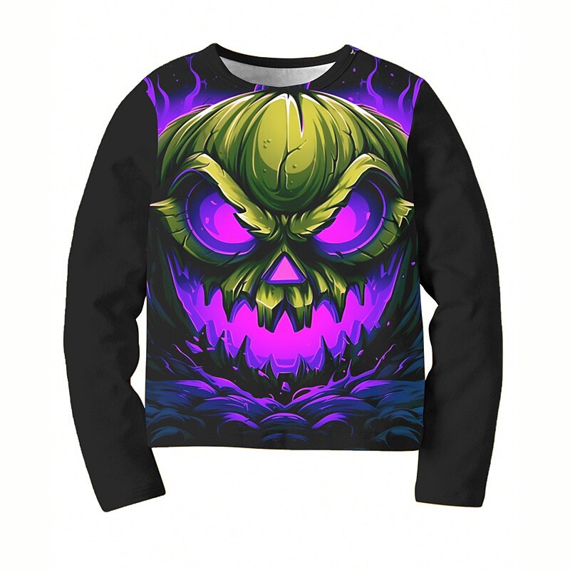 Halloween Boys 3D Pumpkin T shirt Tee Long Sleeve 3D Print Fall Winter Sports Fashion Streetwear Polyester Kids 3-12 Years Outdoor Halloween Daily Regular Fit2