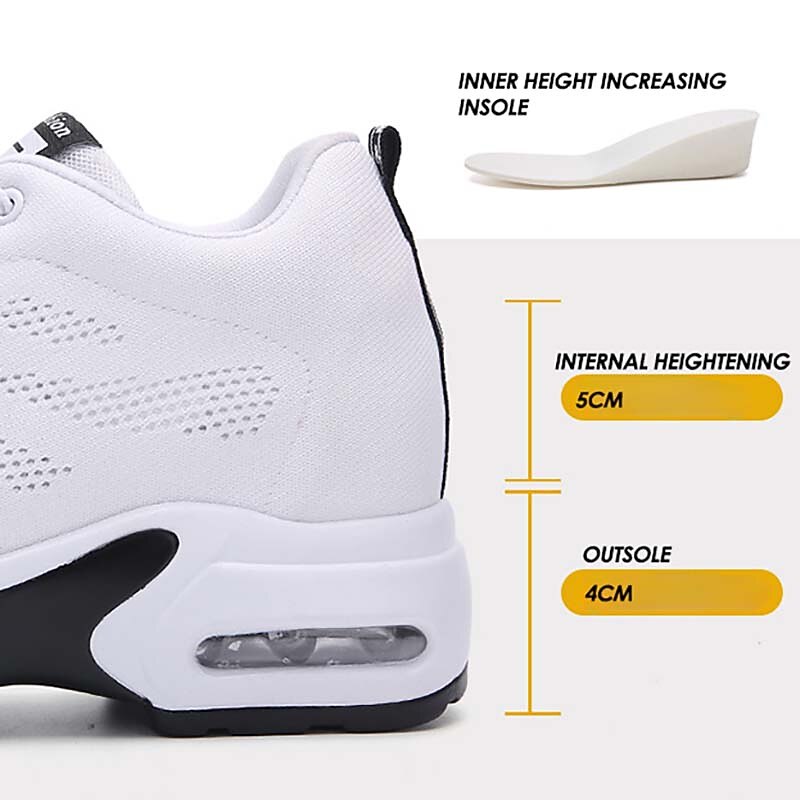 Women's White Platform Knit Sneakers with Air Cushion Sole and Lace-Up Design, Lightweight Walking Shoes for Fitness, Travel and Casual Outfits2