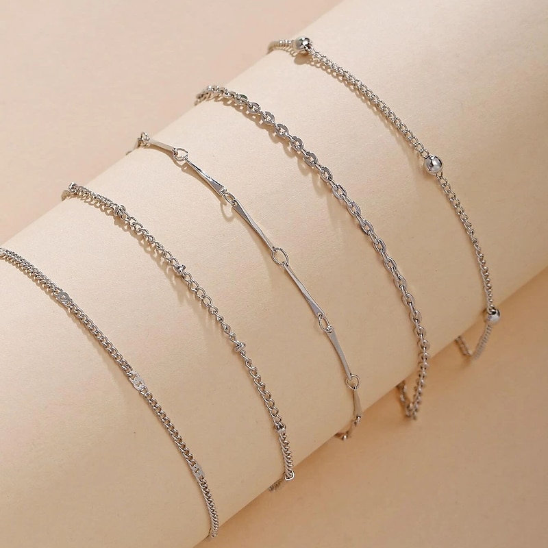 Ankle Bracelet Personalized Stylish Simple Women's Body Jewelry For Party Evening Holiday Classic Alloy Weave Silver 5 PCS3