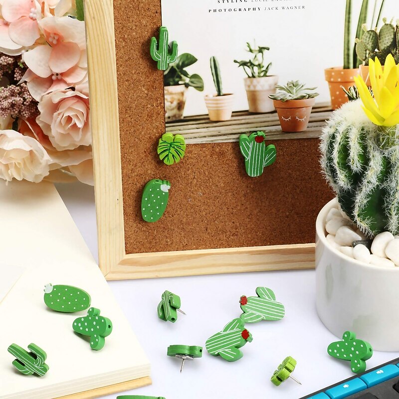 30pcs Stereoscopic 3D Simulation Cactus Pushpins Creative Pushpins Decorative Flowers Cork Board Nails For Bulletin Boards, Photos, Wall Charts School Supplies And Accessories