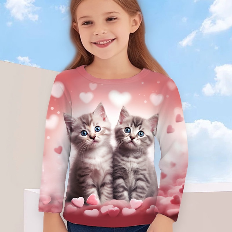 Girls' 3D Cartoon Cat Cloud T shirt Tee Long Sleeve 3D Print Summer Spring Fall Active Fashion Cute Kids 3-12 Years Outdoor Casual Daily Regular Fit4