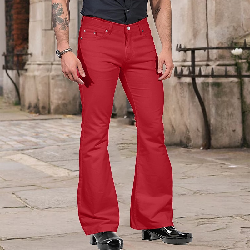 Men's Flared Pants Bell Bottom Casual Pants Buttons Lightweight Plain Comfort Breathable Casual Holiday Disco Lights Fashion Classic Style Black White4
