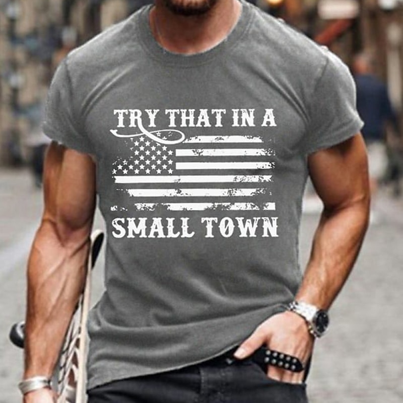 Men's American Flag 'Try That In A Small Town' Short Sleeve Graphic T-Shirt - Black Lifestyle Tee3